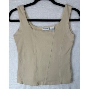 Energie Tank Top Womens Size Medium Beige Lace Trim Corset Seam Details